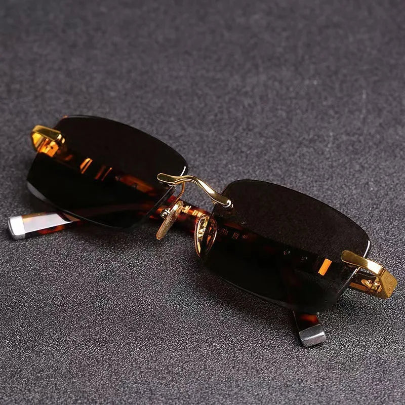 MaisonVerde® Square Rimless Sunglasses – Dark Green Crystal Lens | UV400 Retro Shades for Men & Women