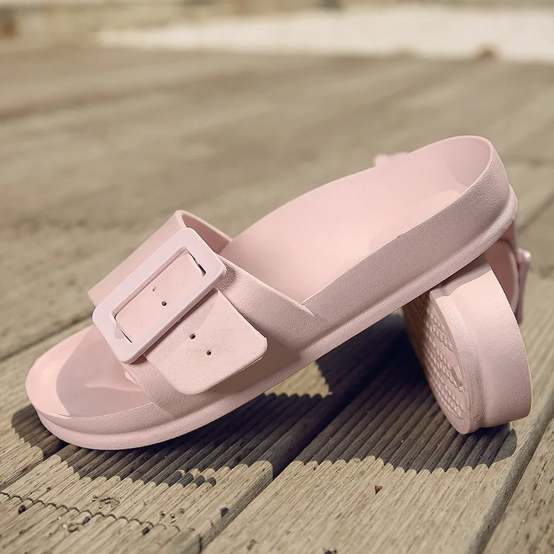 Shevalues® Women’s Summer EVA Slides – Adjustable Buckle Non-Slip Flat Sandals | Lightweight Indoor & Outdoor Beach Slippers