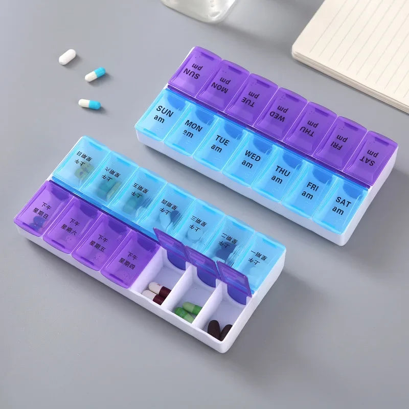 MaisonVerde® Weekly Travel Pill Organizer – 7-Day Compact Pill Box with 14 Compartments | AM/PM Storage for Vitamins, Tablets & Fish Oils