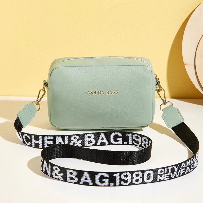 MaisonVerde® Mini Square Crossbody Bag – PU Leather Shoulder Bag with Letter Strap | Soft Fashion Handbag for Women