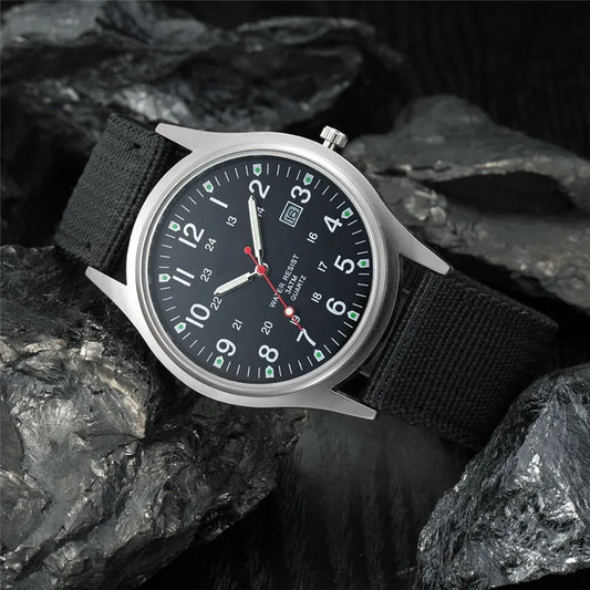 MaisonVerde® Men’s Casual Leather Quartz Watch – Black Military Sport Style with Date Display | Lightweight Student Gift Watch