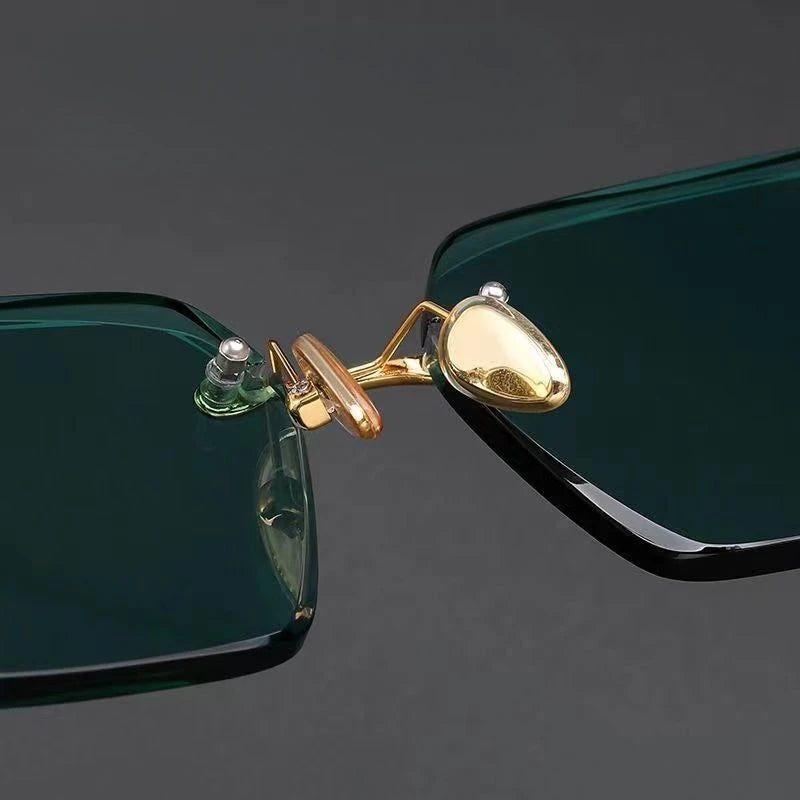 MaisonVerde® Square Rimless Sunglasses – Dark Green Crystal Lens | UV400 Retro Shades for Men & Women