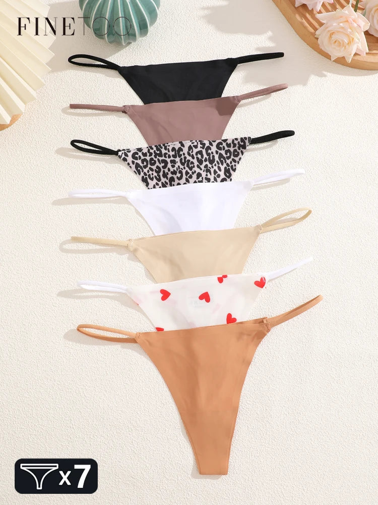 MaisonVerde® FINETOO 7-Pack Seamless Ice Silk Thongs – Low-Rise G-Strings in Leopard & Solid Prints | Stretchy, Breathable Women’s Underwear