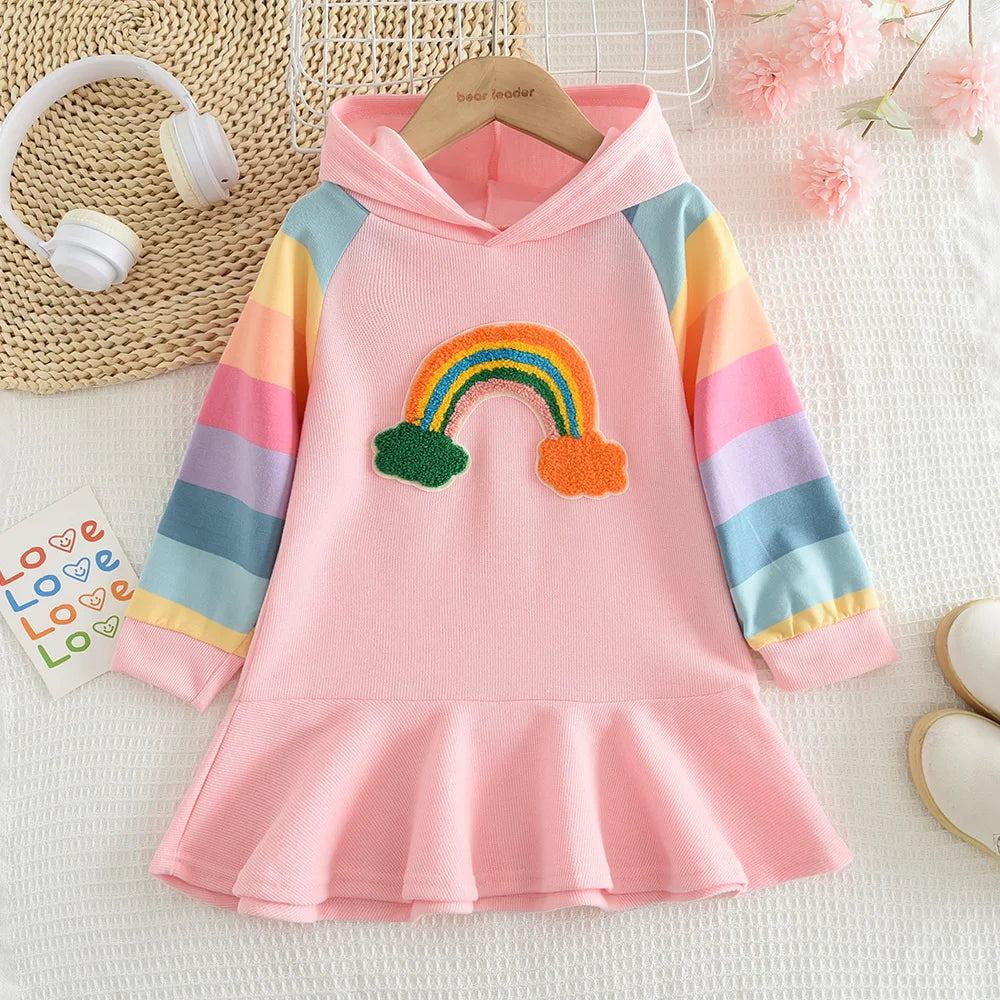 Melario Girls’ Rainbow Striped Dress – Long Sleeve Princess Dress for Autumn & Winter | Maison Verde (Ages 2–6)