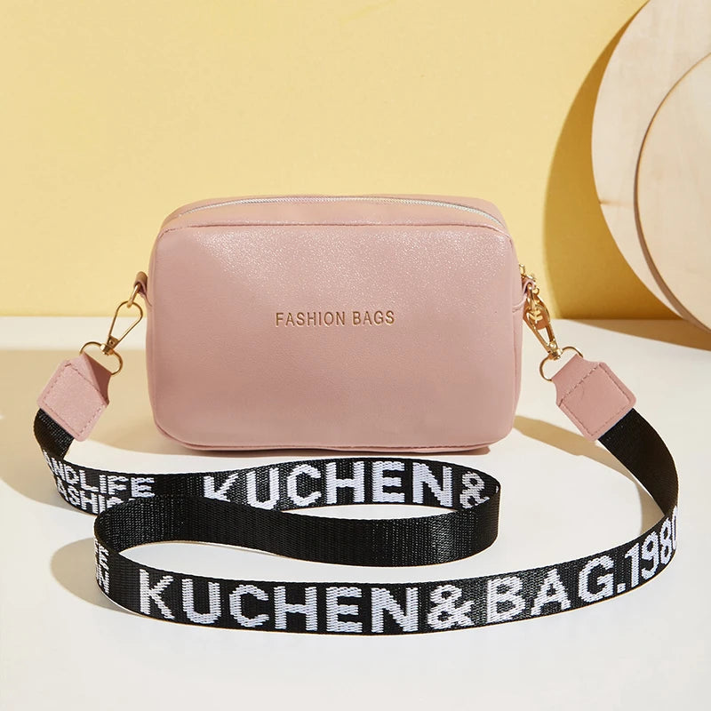 MaisonVerde® Mini Square Crossbody Bag – PU Leather Shoulder Bag with Letter Strap | Soft Fashion Handbag for Women
