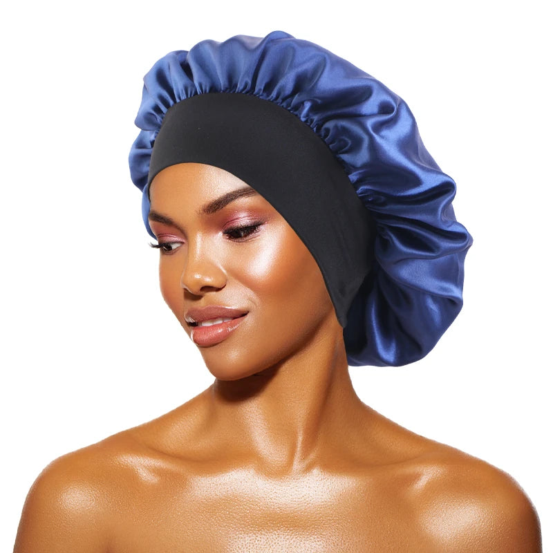 MaisonVerde® Unisex Satin Hair Bonnet – Wide-Brim Night Sleeping & Bathing Cap | Elastic Band Head Wrap for Hair Care & Protection