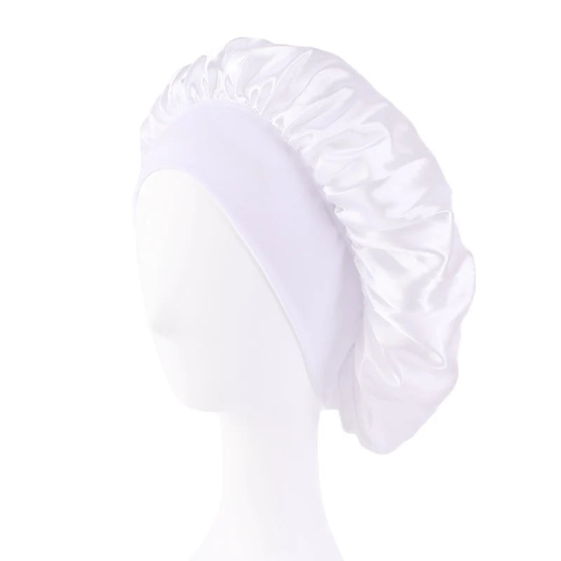 MaisonVerde® Unisex Satin Hair Bonnet – Wide-Brim Night Sleeping & Bathing Cap | Elastic Band Head Wrap for Hair Care & Protection