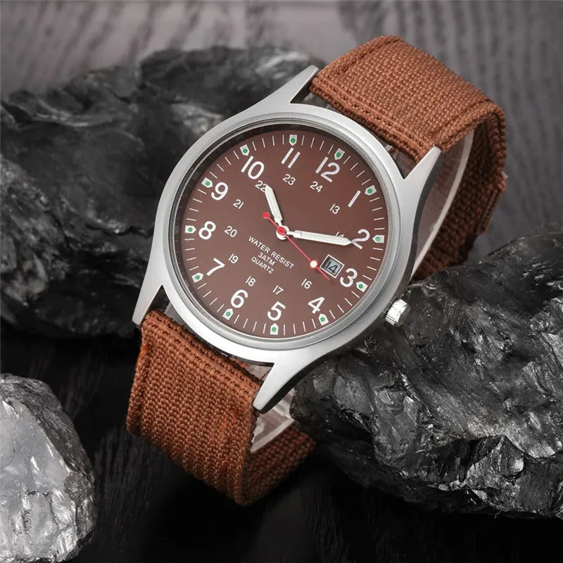 MaisonVerde® Men’s Casual Leather Quartz Watch – Black Military Sport Style with Date Display | Lightweight Student Gift Watch