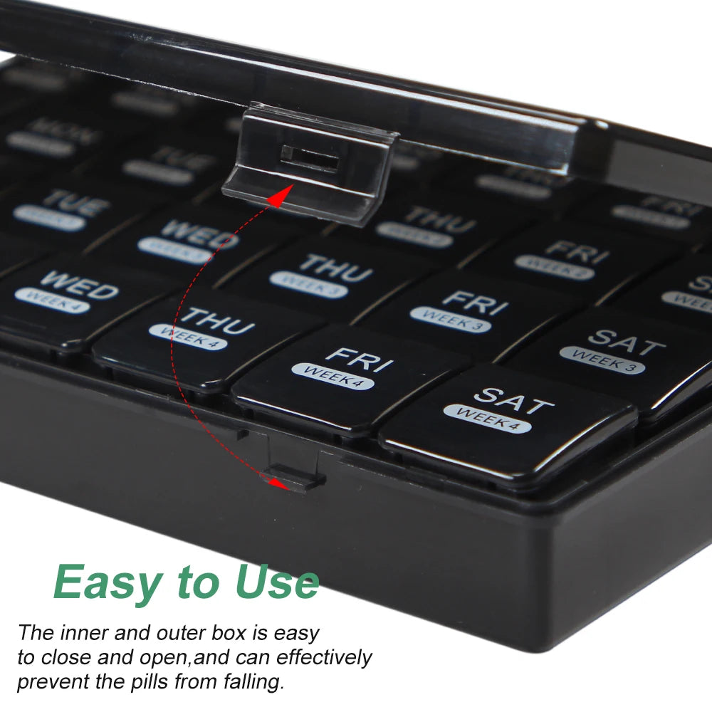 MaisonVerde® Extra-Large 28-Day Pill Organizer – 4-Week Medicine & Vitamin Case with Weekly Travel Trays | BPA-Free Monthly Supplement Box