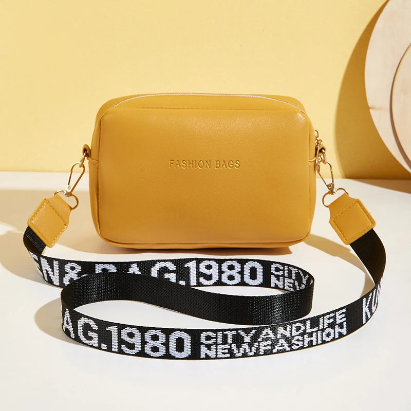 MaisonVerde® Mini Square Crossbody Bag – PU Leather Shoulder Bag with Letter Strap | Soft Fashion Handbag for Women