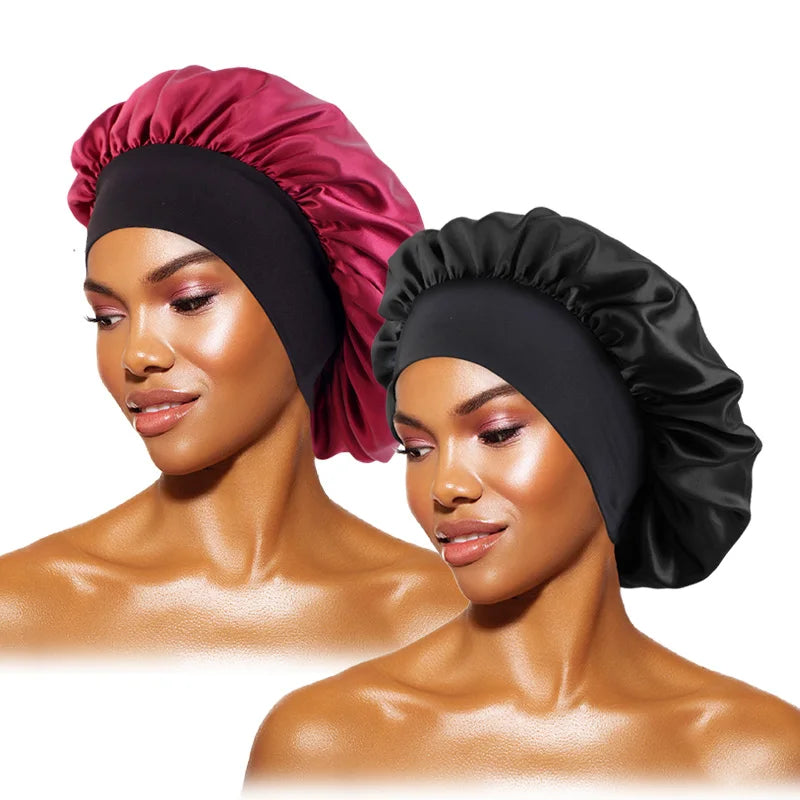 MaisonVerde® Unisex Satin Hair Bonnet – Wide-Brim Night Sleeping & Bathing Cap | Elastic Band Head Wrap for Hair Care & Protection