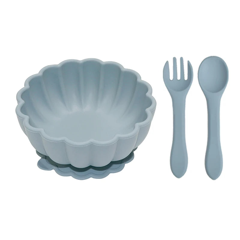 MaisonVerde® 3-Piece Silicone Baby Feeding Set – Suction Bowl with Fork & Spoon | BPA-Free, Non-Slip, Waterproof Tableware