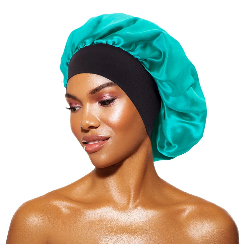MaisonVerde® Unisex Satin Hair Bonnet – Wide-Brim Night Sleeping & Bathing Cap | Elastic Band Head Wrap for Hair Care & Protection
