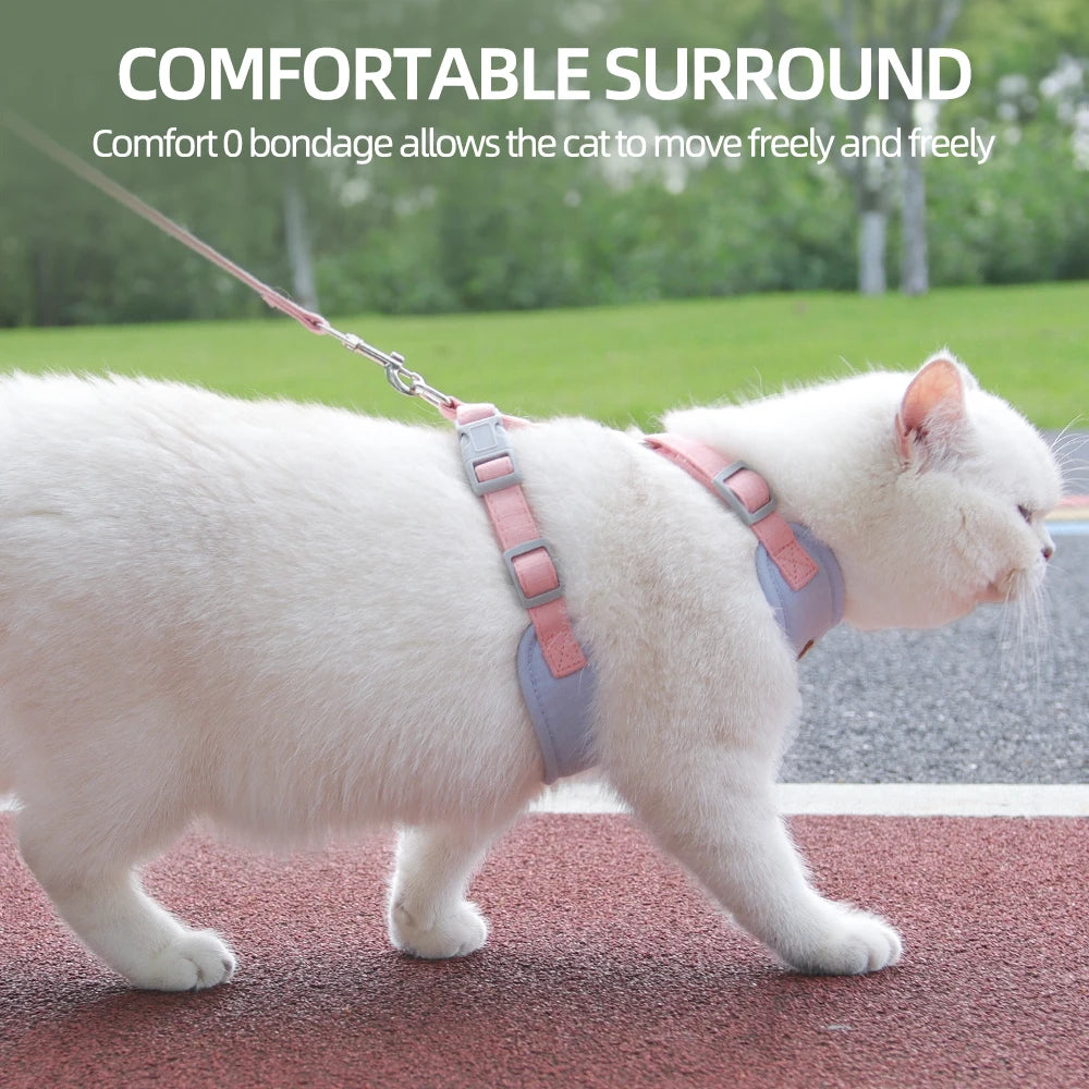 MaisonVerde® Breathable Pet Harness & Leash Set – Adjustable Outdoor Walking Kit for Cats & Small Dogs | Soft Padded & Feather Decor Design