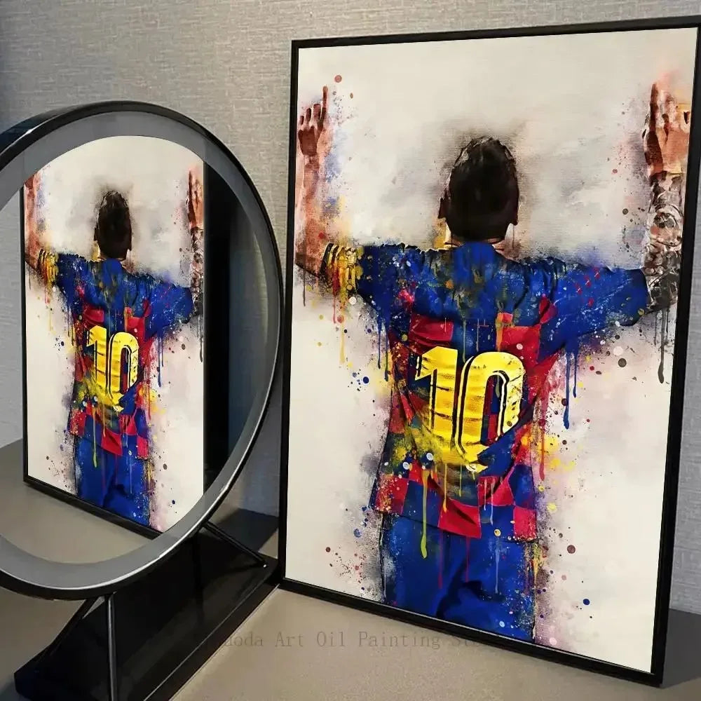 Football Star Canvas Poster – Messi Wall Art Self‑Adhesive Waterproof Print for Home, Bar & Café Decor