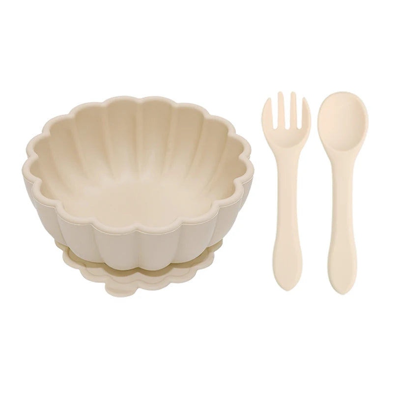 MaisonVerde® 3-Piece Silicone Baby Feeding Set – Suction Bowl with Fork & Spoon | BPA-Free, Non-Slip, Waterproof Tableware