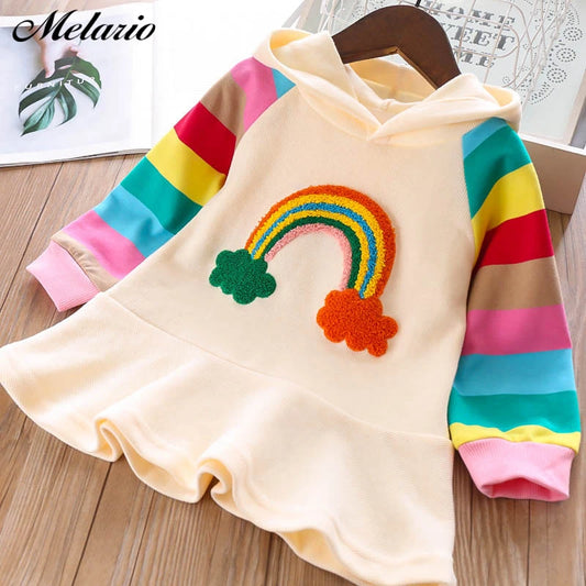 Melario Girls’ Rainbow Striped Dress – Long Sleeve Princess Dress for Autumn & Winter | Maison Verde (Ages 2–6)