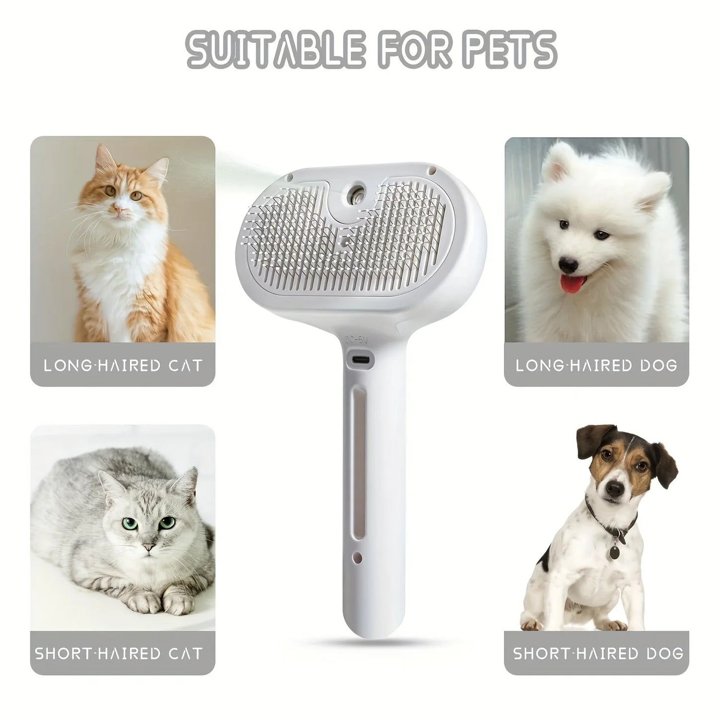 MaisonVerde® Pet Dematting Spray Comb – Self-Cleaning Hair Remover Brush with Built-In Mist Humidifier for Cats & Dogs