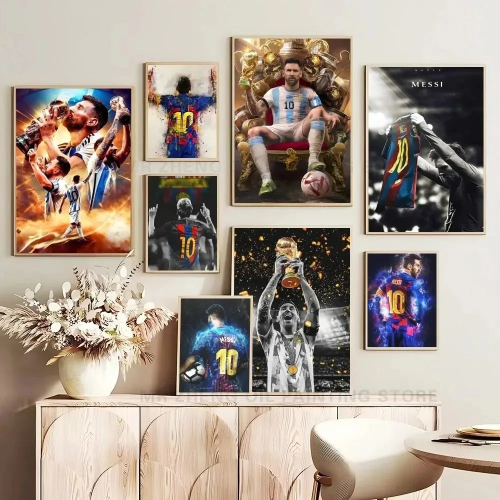 Football Star Canvas Poster – Messi Wall Art Self‑Adhesive Waterproof Print for Home, Bar & Café Decor
