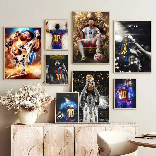 Football Star Canvas Poster – Messi Wall Art Self‑Adhesive Waterproof Print for Home, Bar & Café Decor