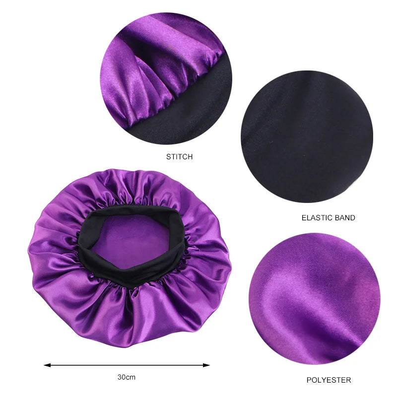 MaisonVerde® Unisex Satin Hair Bonnet – Wide-Brim Night Sleeping & Bathing Cap | Elastic Band Head Wrap for Hair Care & Protection