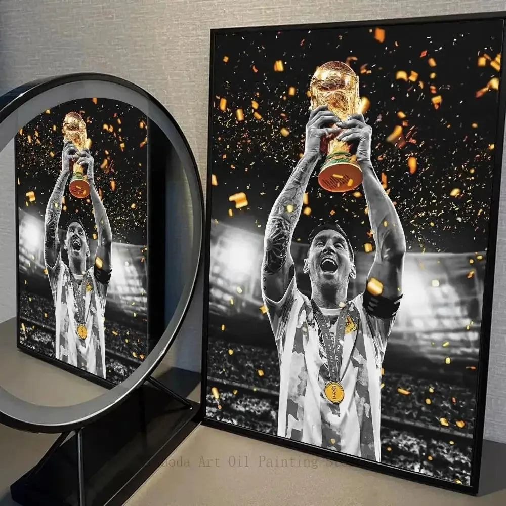 Football Star Canvas Poster – Messi Wall Art Self‑Adhesive Waterproof Print for Home, Bar & Café Decor