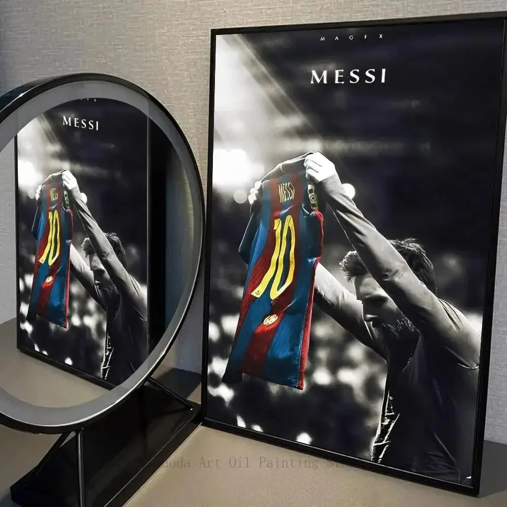 Football Star Canvas Poster – Messi Wall Art Self‑Adhesive Waterproof Print for Home, Bar & Café Decor