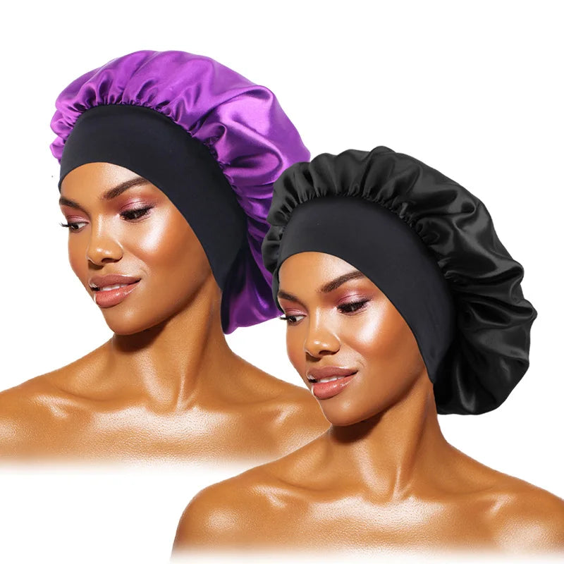 MaisonVerde® Unisex Satin Hair Bonnet – Wide-Brim Night Sleeping & Bathing Cap | Elastic Band Head Wrap for Hair Care & Protection