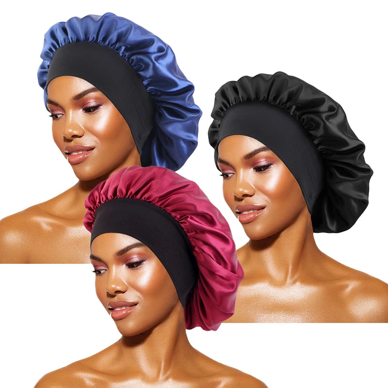 MaisonVerde® Unisex Satin Hair Bonnet – Wide-Brim Night Sleeping & Bathing Cap | Elastic Band Head Wrap for Hair Care & Protection